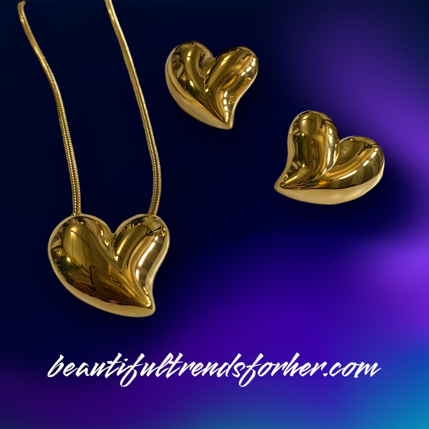 Un set de lujo en forma de corazones Acero Inoxidable con baño de oro de 18k
