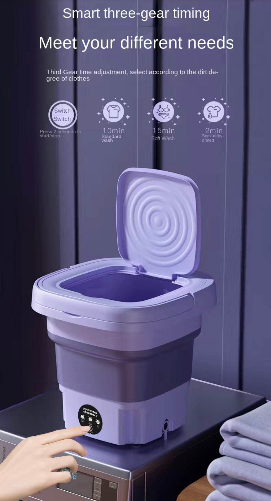 Lavadora portátil plegable de 8 L de alta capacidad, 3 modos de limpieza profunda, secado por centrifugado suave para ropa interior, calcetines, ropa de bebé, toallas y viajes - Mini lavadora semiautomática